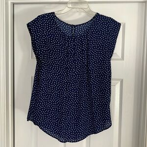 Blue and white cap sleeve top